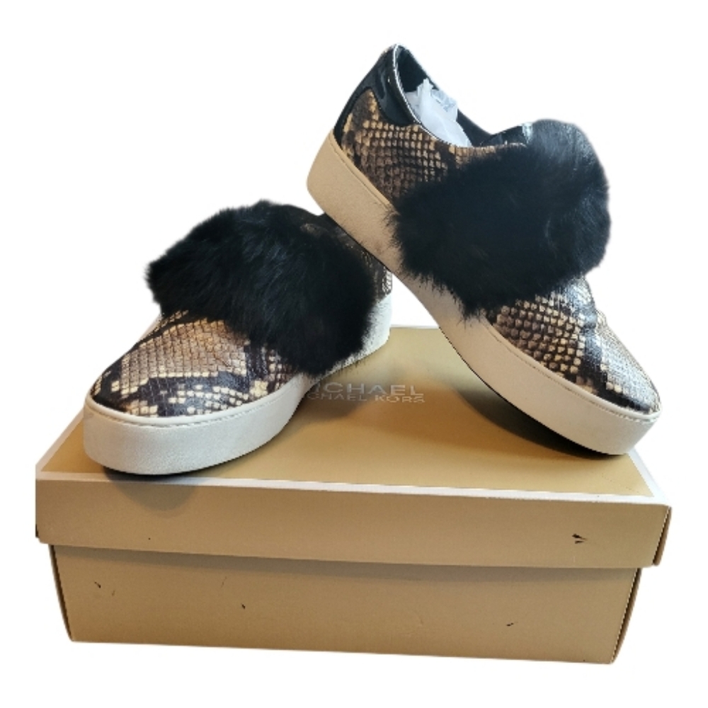 Michael Kors Snakeskin Embossed and Fur Sneakers